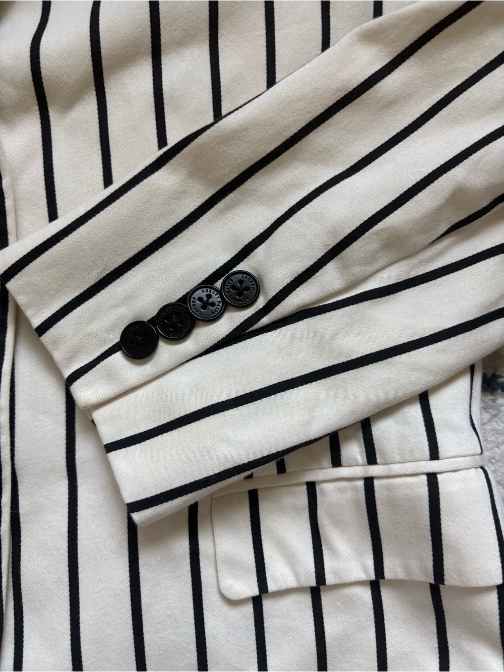 NWT 1990s Lauren Ralph Lauren Black Cream Stripe Blazer Size 6 Cotton Jacket - Picture 8 of 9